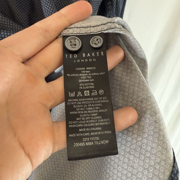 Ted Baker Dress Shirt Men's Small Blue Button Up Long Sleeve Cotton Blend Office - Picture 6 of 9